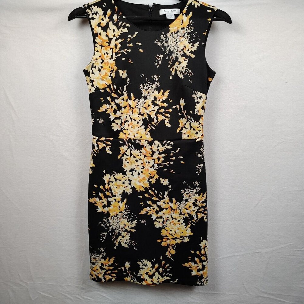 White House Black Market Dress Black Floral Yellow Mini Sz 0